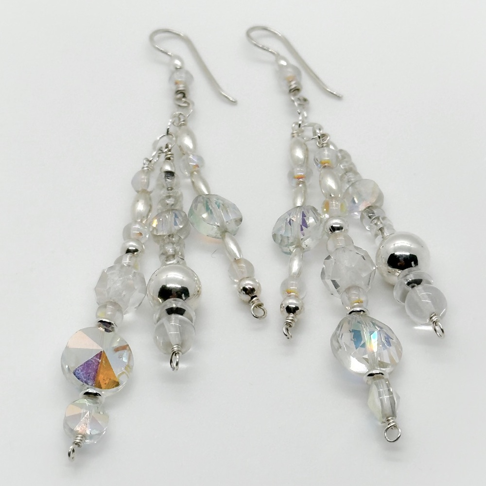 Handmade earrings with antique & glass beads, sterling silver beads & findings.